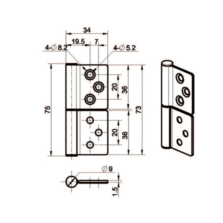 لولای جداشدنی داخلی از جنس استنلس استیل-B2228-16