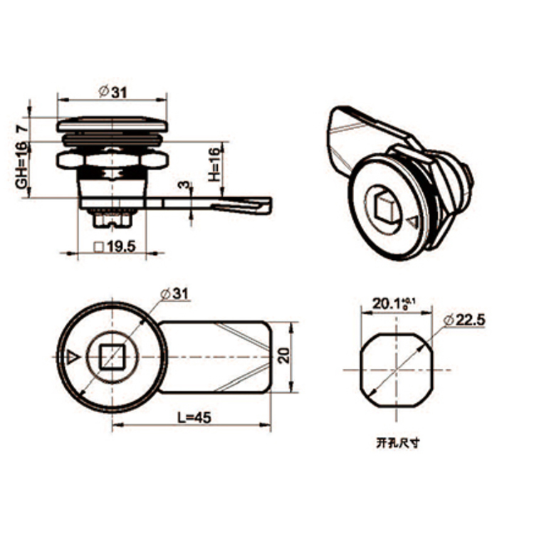 نوع ابزار درب Cam Lock-A6018