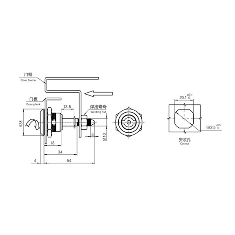 دستگیره نوع قفل قفل Cam Lock-A6051
