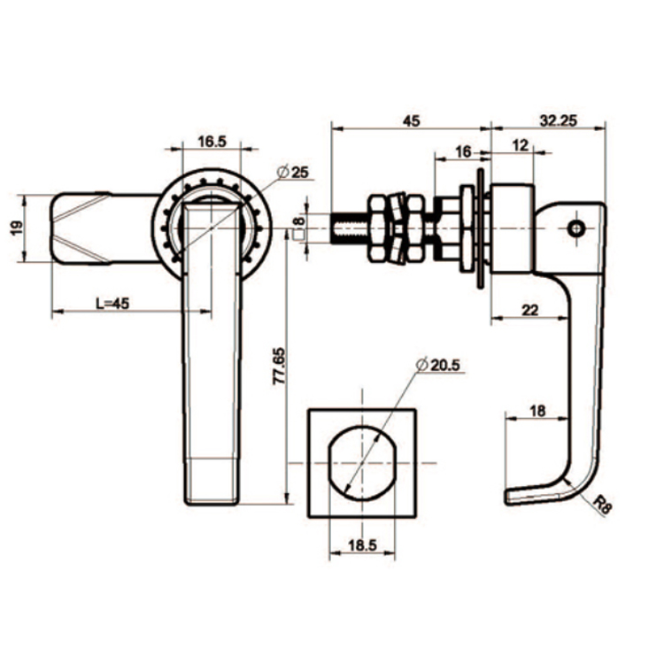 قفل فشاری نوع L-Handle سایز متوسط-A6242