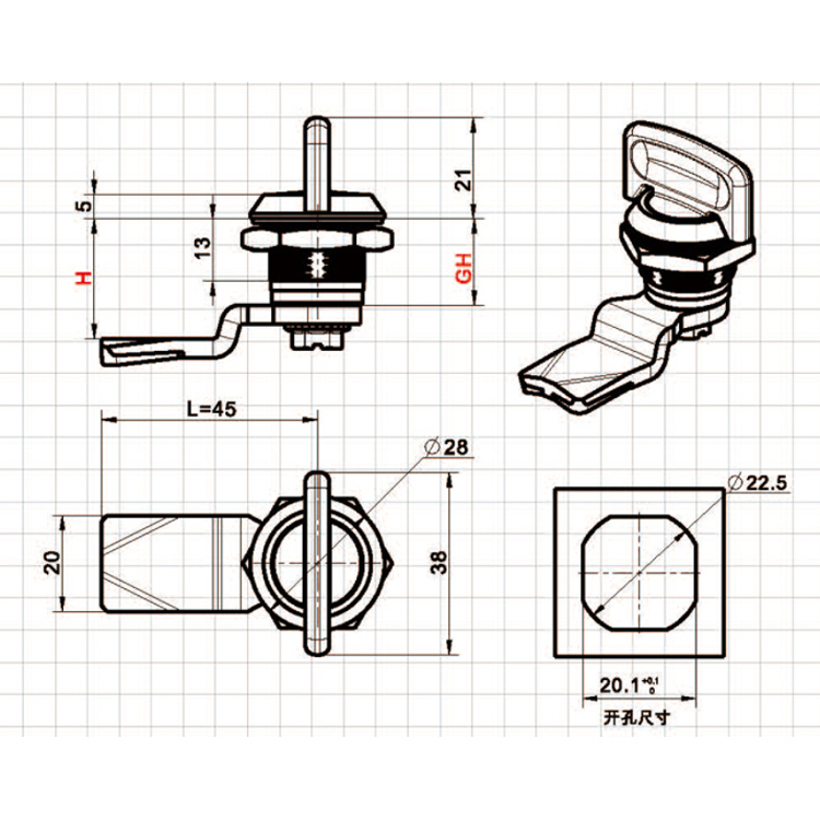 دستگیره نوع Cam Lock-A6306-3